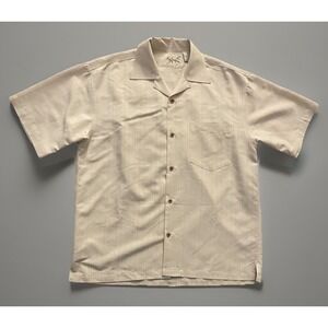 Bamboo Cay Short Sleeve Button Up Shirt Vintage VTG Tan Beige Medium JBHS